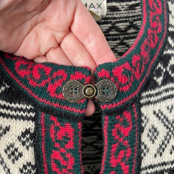 Vintage CLIMAX By Sacha Fair Isle Sweater Black Red Medium - Picture 6 of 8